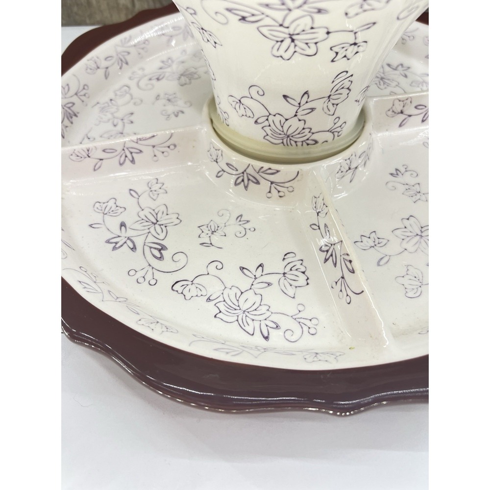 NEW Temptations Purple FLORAL LACE 2 In 1 Cake Stand Chip & Dip Crudite Set MINT - Picture 4 of 12